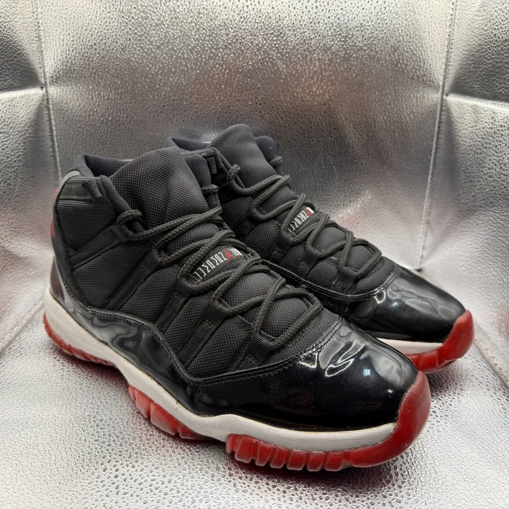 Size 11.5‎ Nike Air Jordan 11 Retro Bred Leather Black Mens Sneakers 136046-061